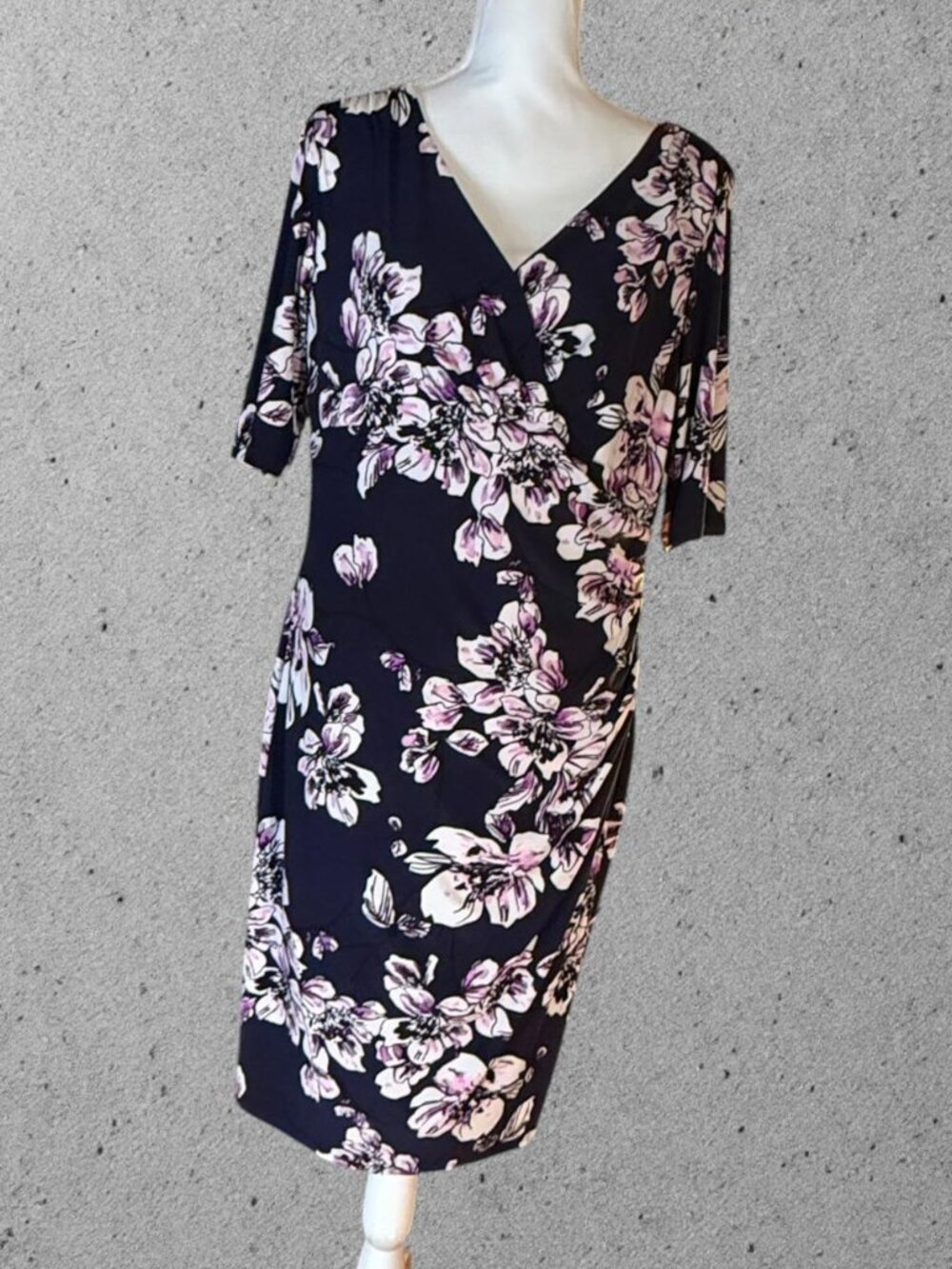 Ralph Lauren Dress Womens 16 Blue Pink Floral Wrap Knee Length NWT